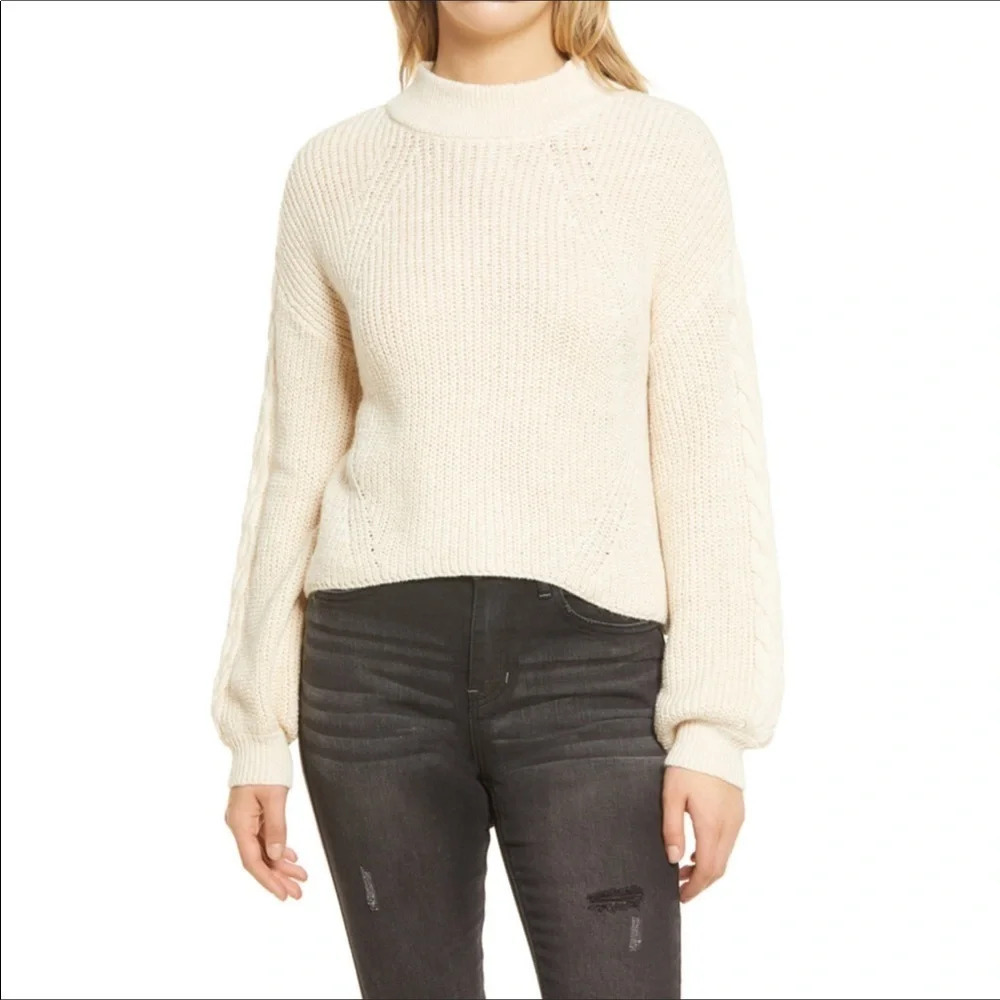 NWT BP Cable Knit Balloon Sleeve Cozy Pullover M
